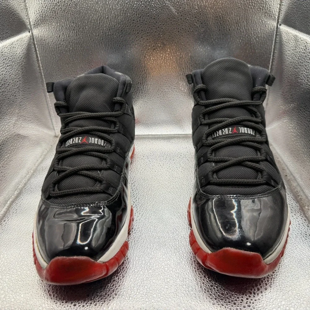 Size 11.5 Nike Air Jordan 11 Retro Bred Leather Black Mens Sneakers‎ 136046-061
